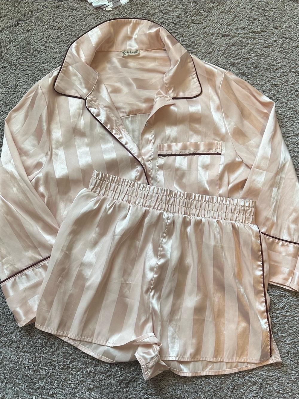 Free People Satin Striped Short Pajama Set in Blush